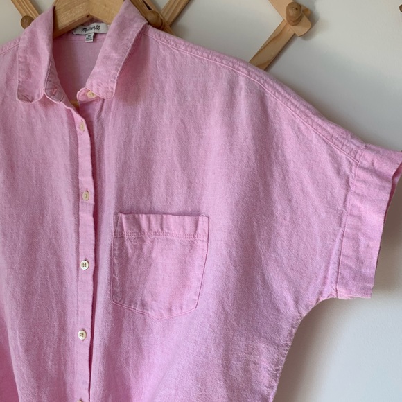 SOLD Madewell Pink Button Down Tie Waist Top - Picture 5 of 6